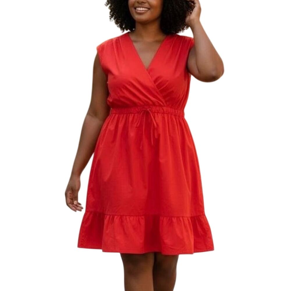 Nicole Miller Red Pocket Cotton Ruffle Hem Dress 3X NWOT